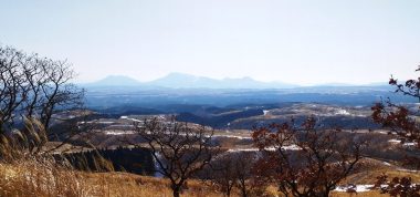 遠方には阿蘇連山が見えている